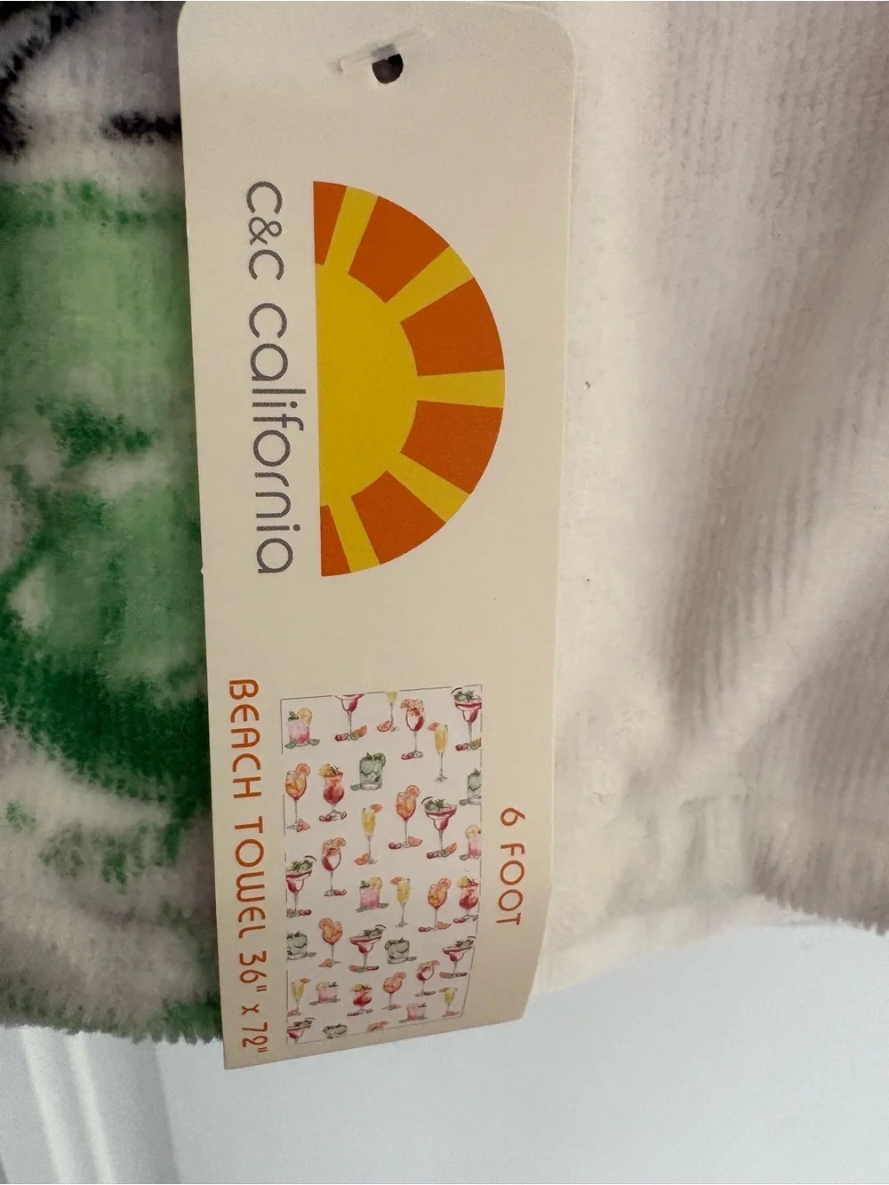 C&C California Plush White Cocktail Motif Beach Towel 36” X 72”